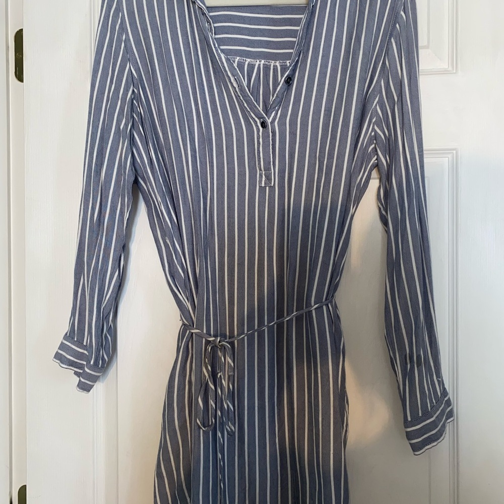 Time and Tru Long Sleeve Dress - Navy and White Stripes